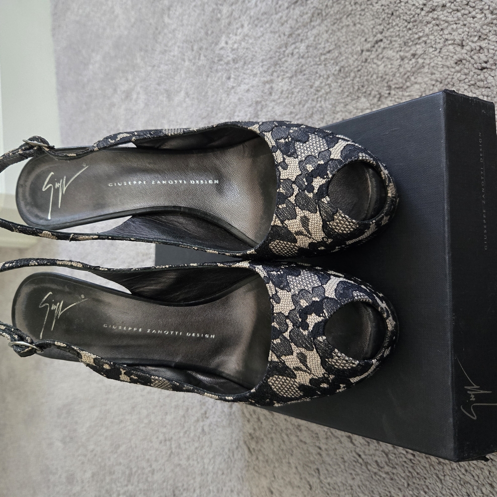 Giuseppe Zanotti Black Slingback Heels with Crystal Embellishments